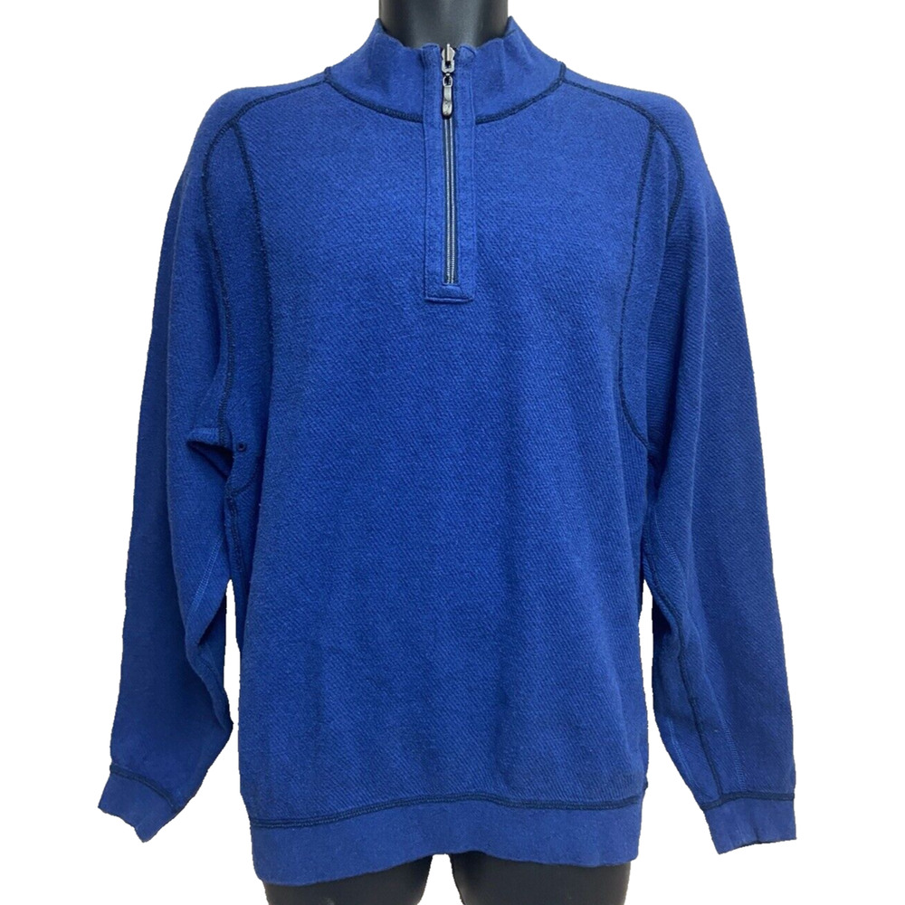 Tommy Bahama Mens Sweater Size Medium 1/2 Zip Pullover Blue Long Sleeve Casual